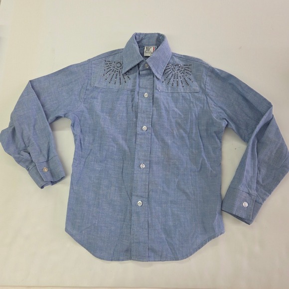 Billy The Kid Other - Billy The Kid Shirt Boys 10 Western Blue‎ Denim Button Up Rhinestone Vintage
